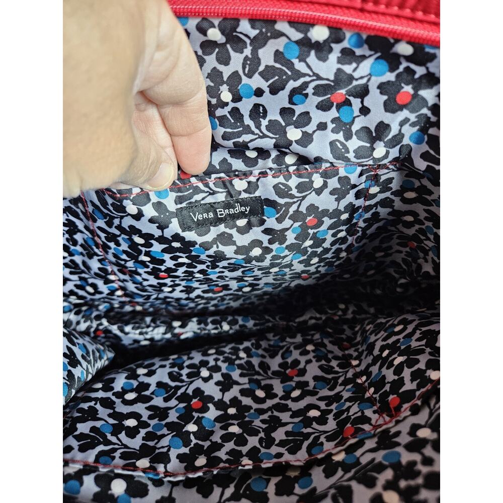Vera Bradley Red Quilted Tote Bag Zip Closure Inner & Outer Pockets - Picture 4 of 10